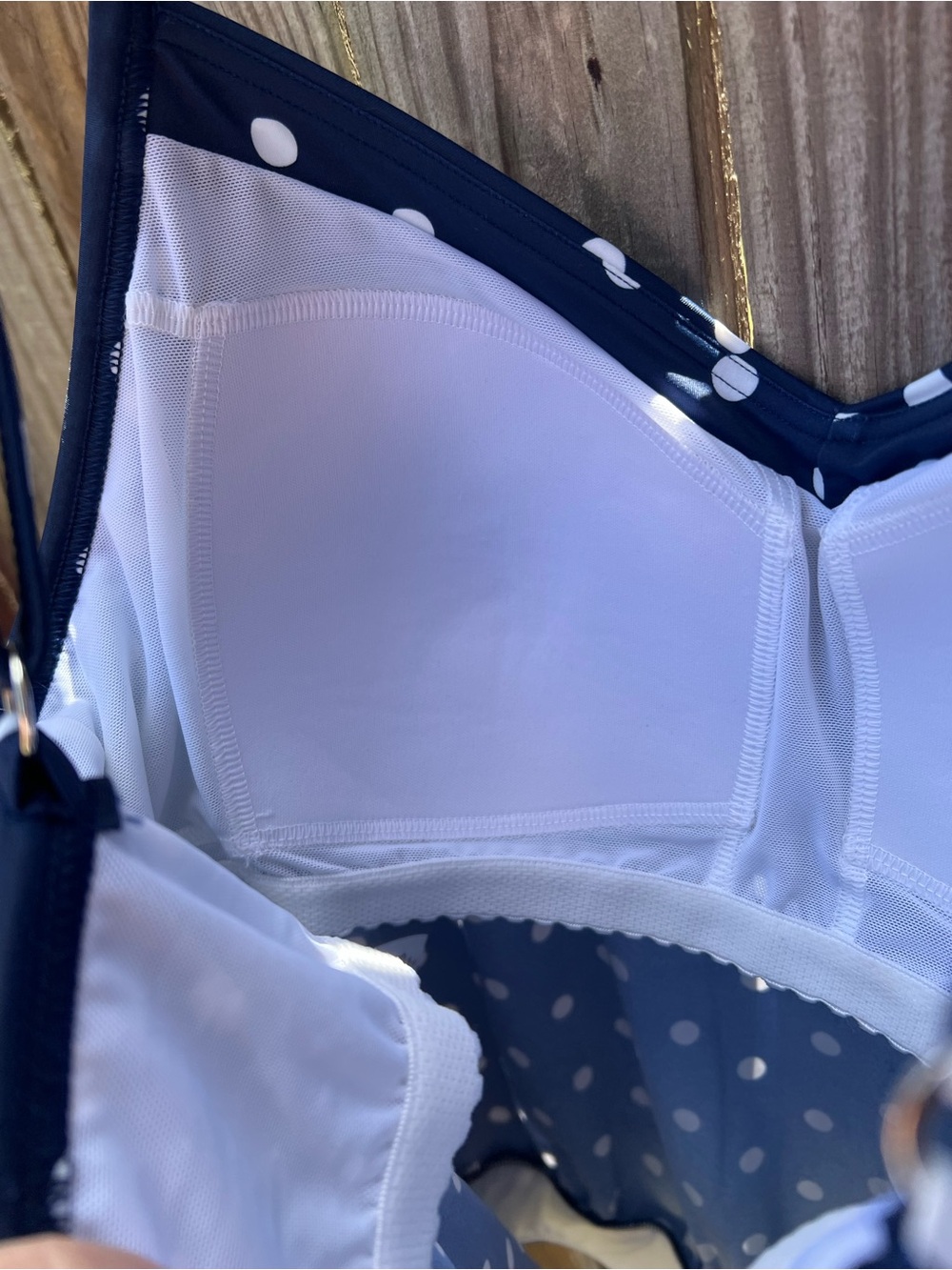 šLands End Navy Polka Dot blouson Tankini swim top - Picture 6 of 8